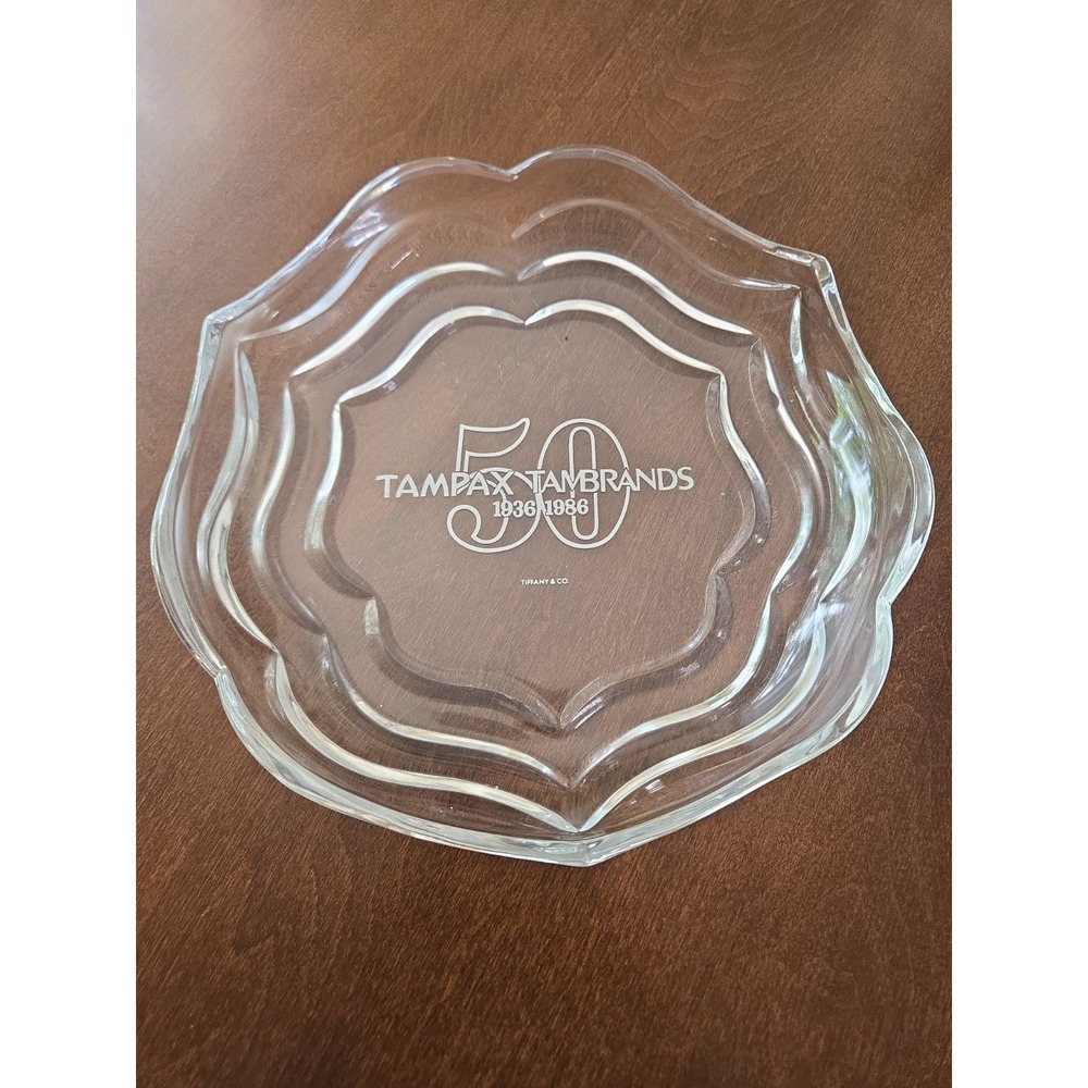 Vintage Tiffany & Co Tampax Tambrands 50th Anniversary Crystal‎ Glass Candy Dish